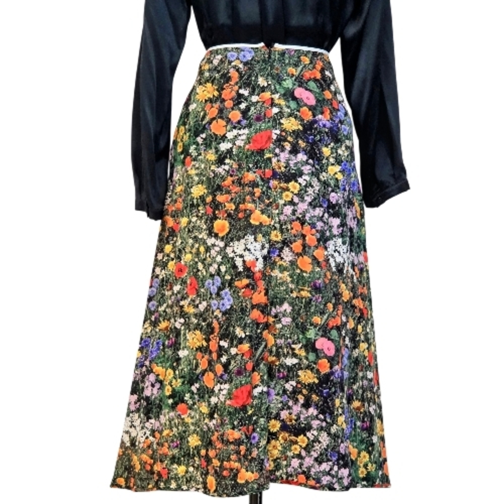 Stella McCartney Black Bold Floral Midi A-Line Stella Skirt, Multicolored, NWT - Picture 4 of 15